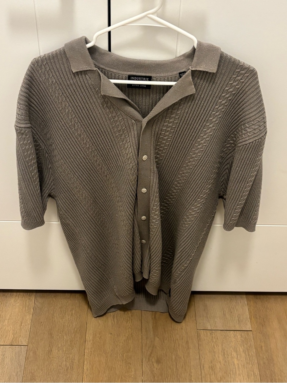 Taupe Short-Sleeve Knit Polo Cardigan